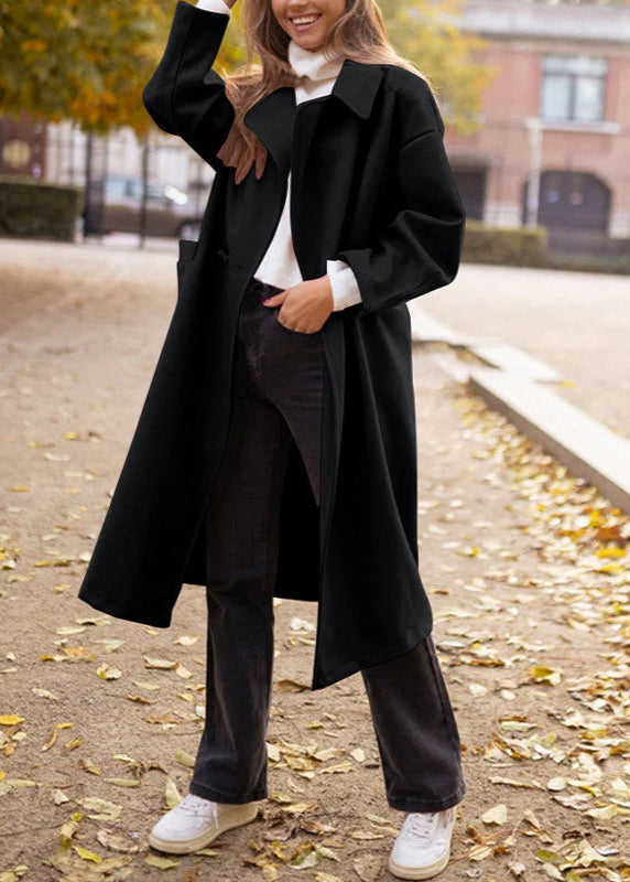 Black Longline Coat – Relaxed Fit With Oversized Lapels