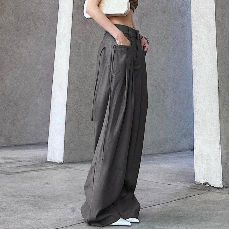 Color Y2k Cross Over Pleated Tailored Pants