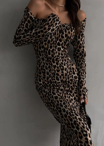 Leopard Print Off-shoulder Midi Dress