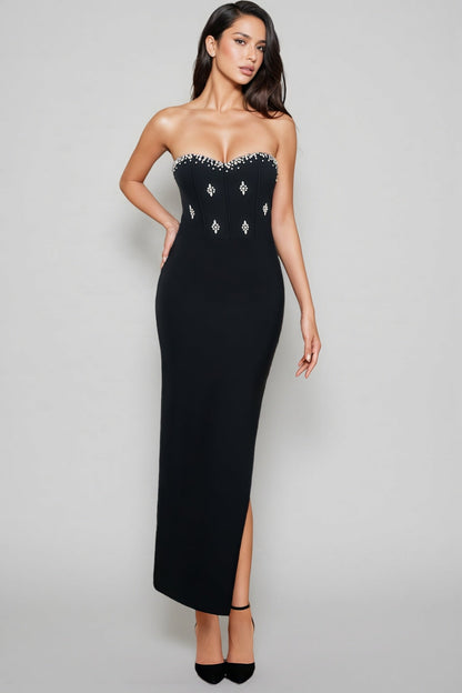 Quade Black Sheath Split Maxi Dress