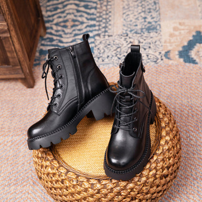Cowhide Autumn Flat Ankle Retro Round Toe Martin Boots