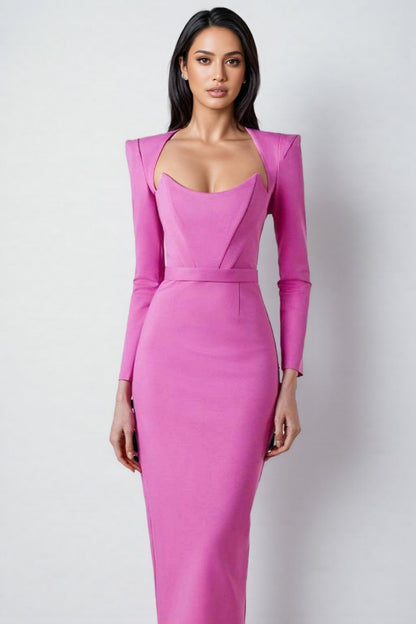 Thandiwe Square Neck Cowl Shoulder Maxi Dress-rose