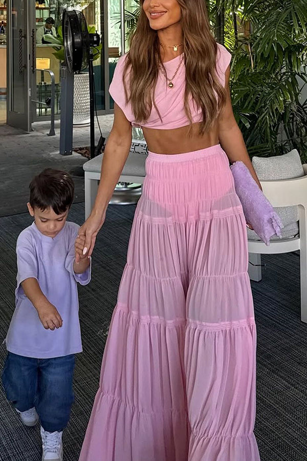 Chiffon Elastic Waist Layered A-line Maxi Skirt