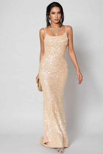 Maelk Backless Sequin Fishtail Maxi Dress
