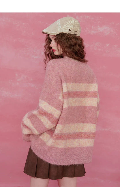 Pink Striped Mohair Sweater