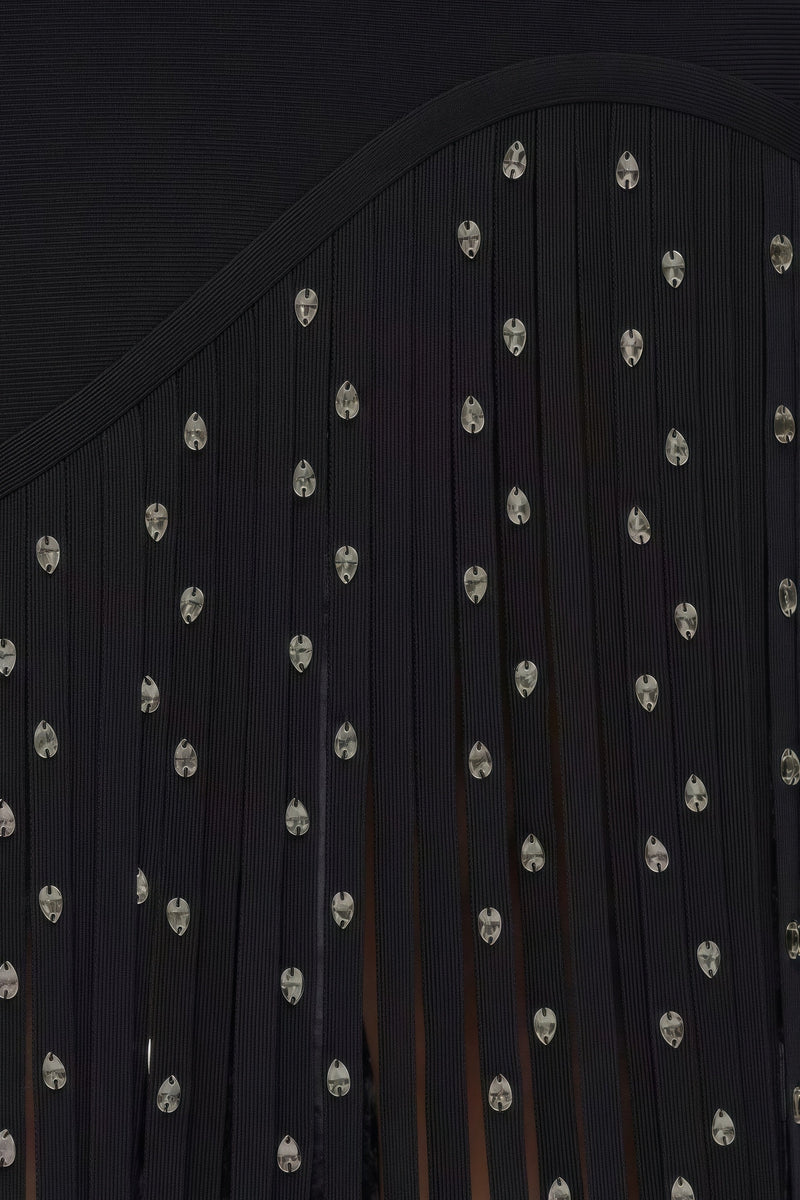 Zevian Black Fringed Midi Dress