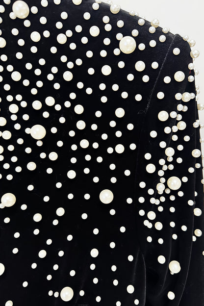 Junrty Black Pearl Beaded Maxi Dress