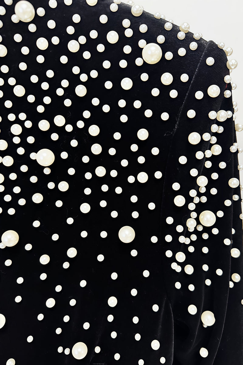 Junrty Black Pearl Beaded Maxi Dress
