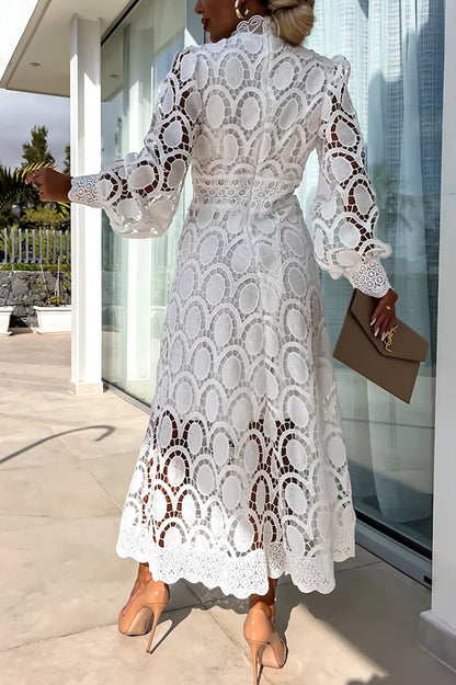 French Party Sensual Party Crochet Lace Lantern Sleeves Party Midi Skirt