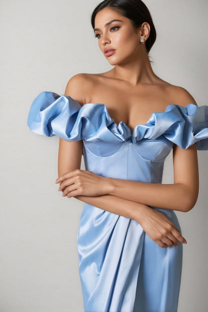 Ardend Off-shoulder Ruffle Split Maxi Dress