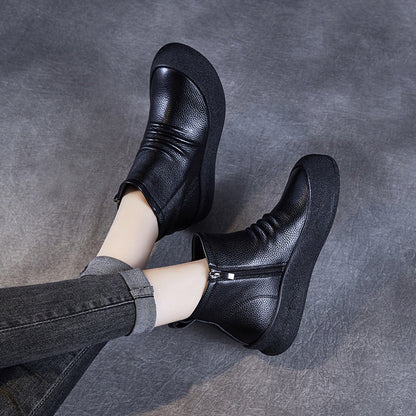 Flat Bottom Ankle Top Layer Cowhide Boots