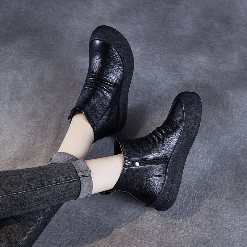 Flat Bottom Ankle Top Layer Cowhide Boots
