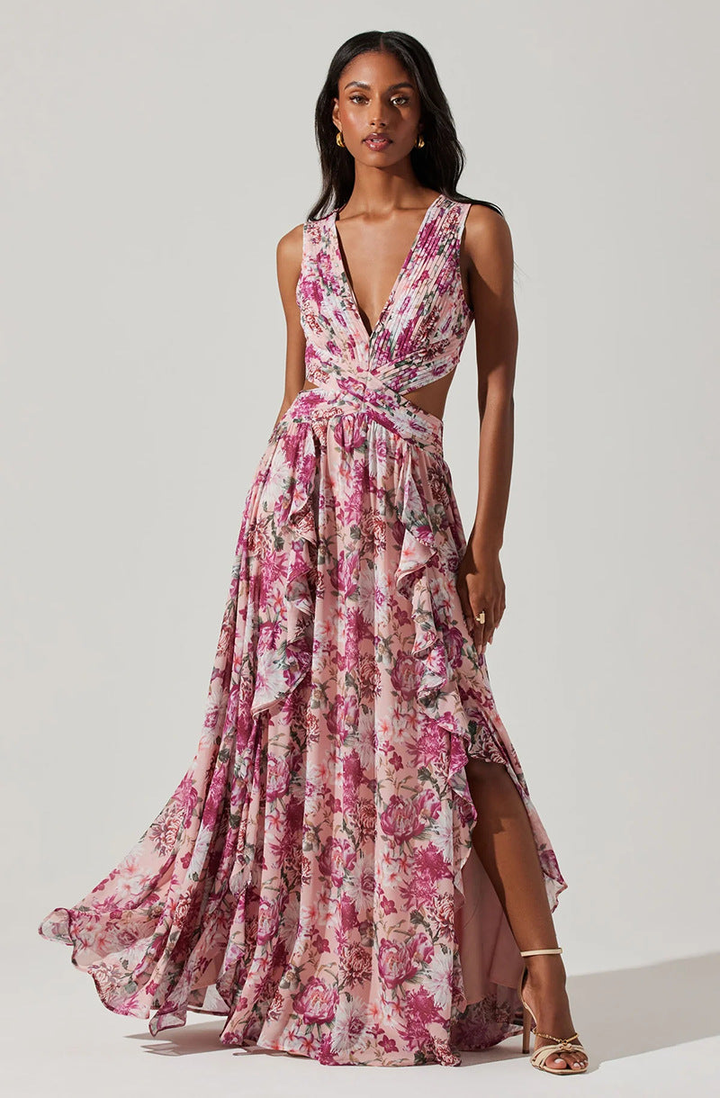 Sweet Tiered Maxi Dress With Side Slit _ French Style