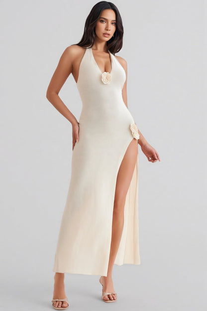 Odele Halter Applique Knit Maxi Dress