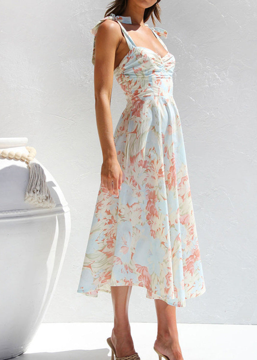 Aquarelle Dress – Soft Blue Tie-shoulder Midi