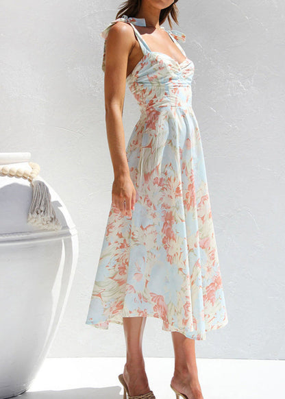 Aquarelle Dress – Soft Blue Tie-shoulder Midi