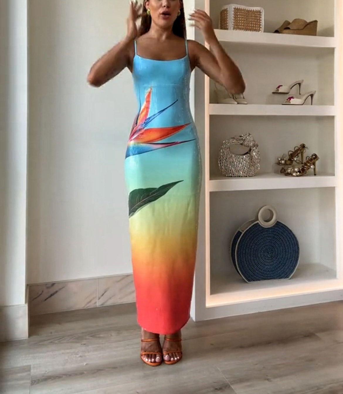 Dreamy Dreamy Sequin Unique Gradient Print Slit Stretch Maxi Dress(shipped Within 24 Hours)