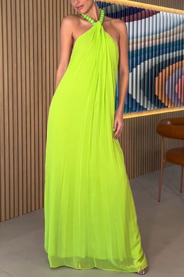 Ellise Chiffon Beads Halter Neck Backless A-line Maxi Dress