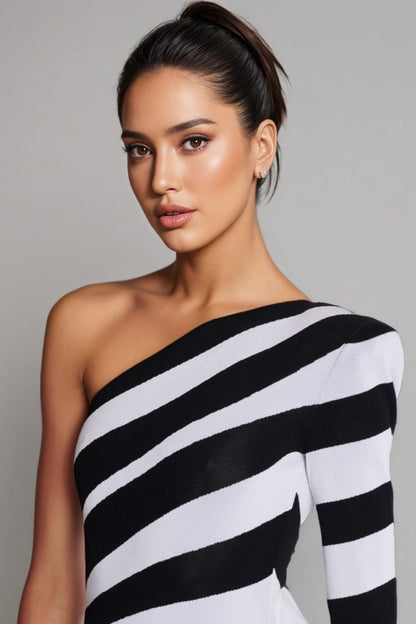 Delia Black and White Striped Maxi Dress