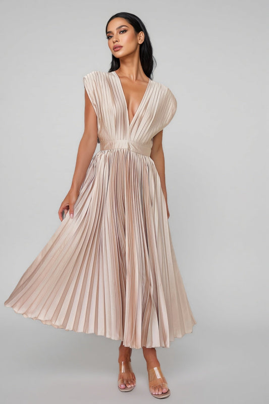 Tiya Sleeveless Pleated Maxi Dress-pink