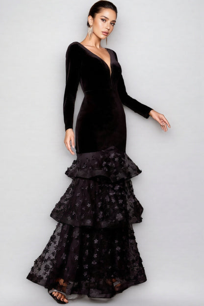 Nader Black Layered Mesh Maxi Dress