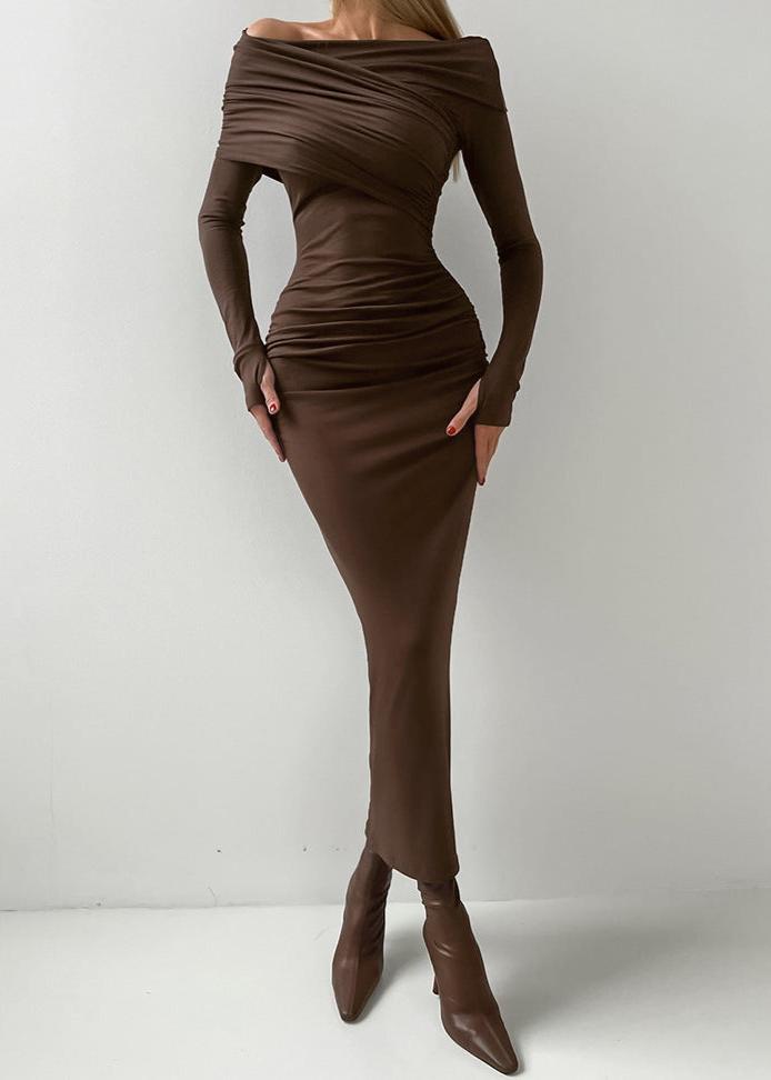 Burgundy Off-shoulder Ruched Maxi Dress