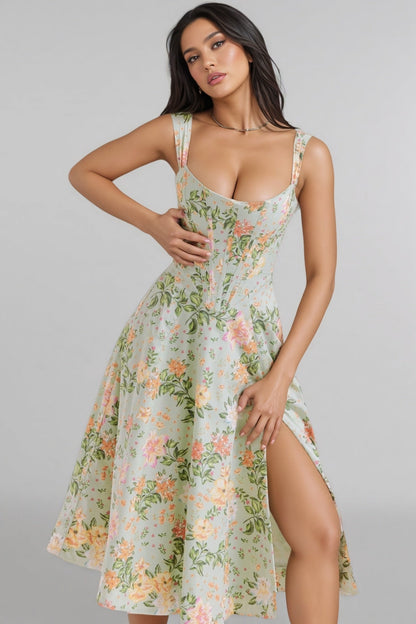 Nila Green Split Midi Dress