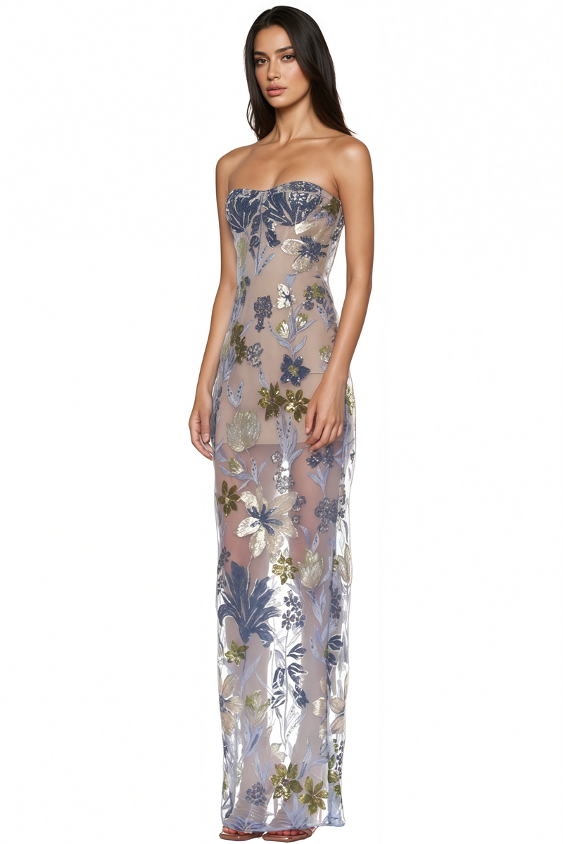 Waylen Blue Embroidered Maxi Dress