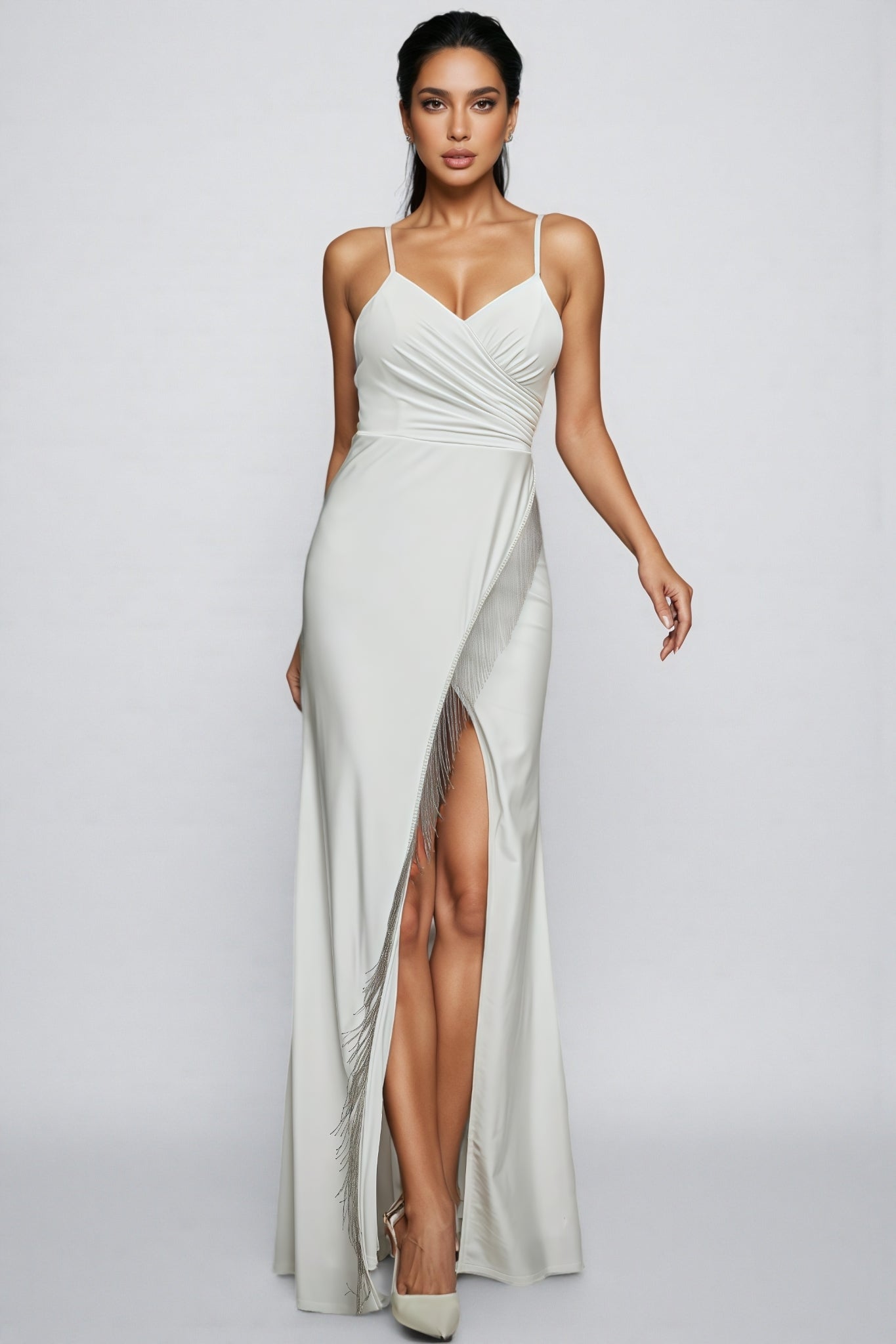 Gio White Halter-neck Split Maxi Dress