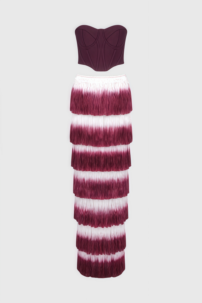 Maded Red Fringe Maxi Dress Set