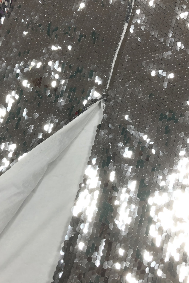 Zeitd Silver Sequin Backless Maxi Dress