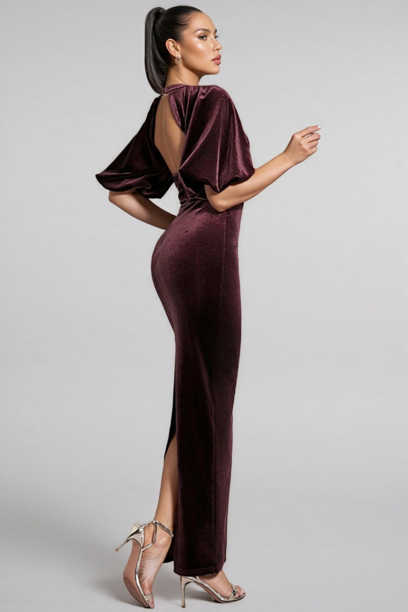 Ryla Burgundy Backless Maxi Dress