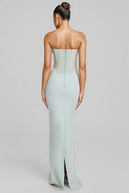 Gened Green Ribbon Sheer Chiffon Maxi Dress