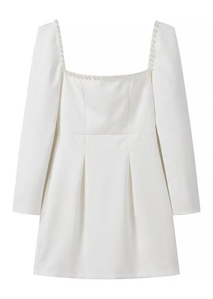 Pearl-trim Square Neck Mini Dress