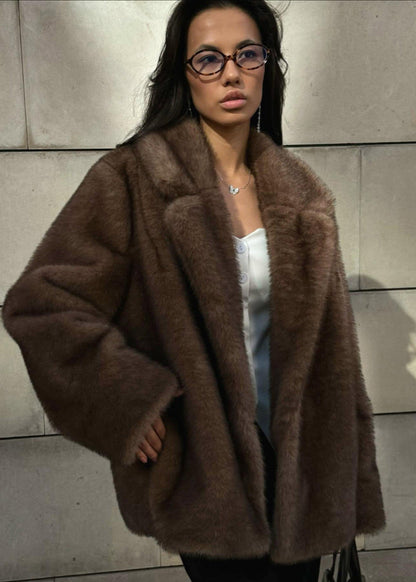 Mila Mocha Faux Fur Coat – Soft Oversized Winter Jacket