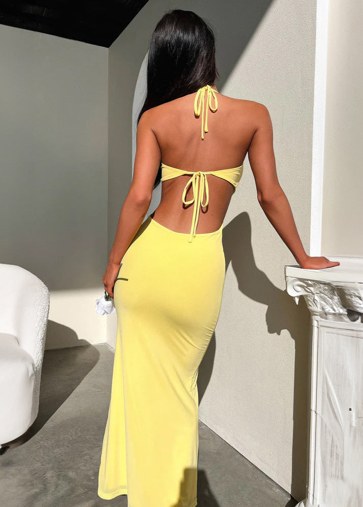 Serene Grace - Halter Maxi Dress With Ruffle Detail