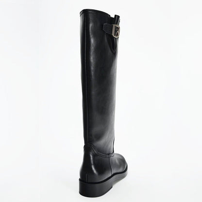 Buckle Decoration Chunky Pantyhose Round Head Thick Bottom Below Boots