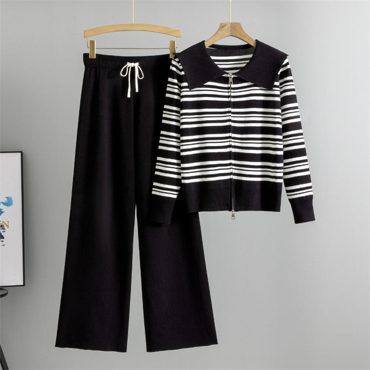 Black - Wide-leg Knitted Two Piece Set