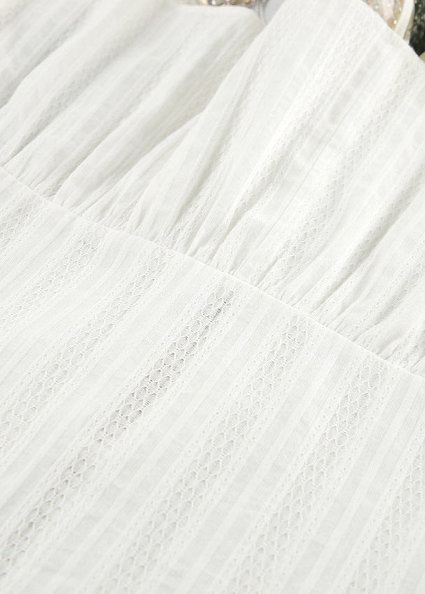 White Cotton Peplum Top and Wide-leg Pants Set