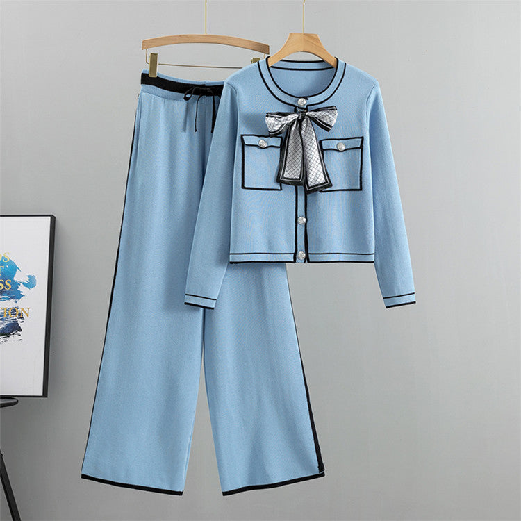 Light Blue - Knitted Cardigan Two Piece Set