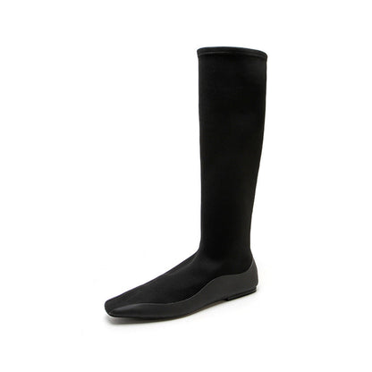 Toe High Riding Flat Bottom Short Stretch Slim Boots