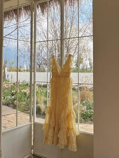 Sunset Ruffle Asymmetrical Maxi Dress _ Romantic Flowy Vacation Look Gunne Sax Dress