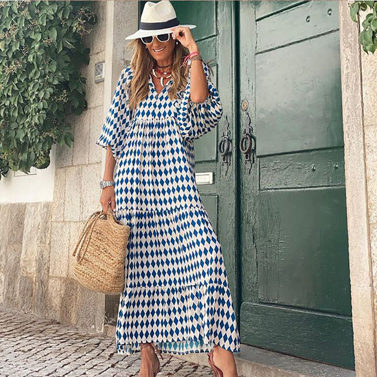 Fashionable Street Picnic Bubble Sleeve Layered Party Midi Dress