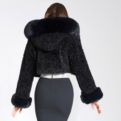 Thickened Fur Collar Cropped Coat