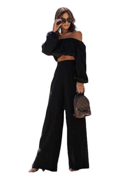 Off-shoulder Top Straight Pants Suit