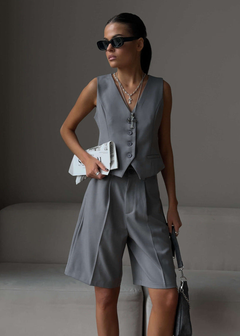 White Tailored Vest & Bermuda Shorts Set