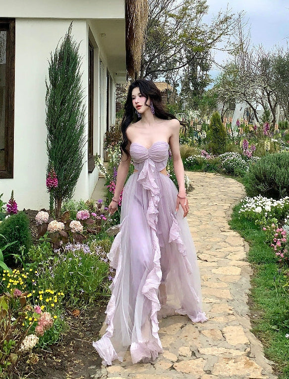 Strapless Purple Tulle Maxi Dress _ Summer Beach Vacation Outfit