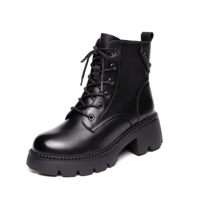 Cowhide Autumn Flat Ankle Retro Round Toe Martin Boots