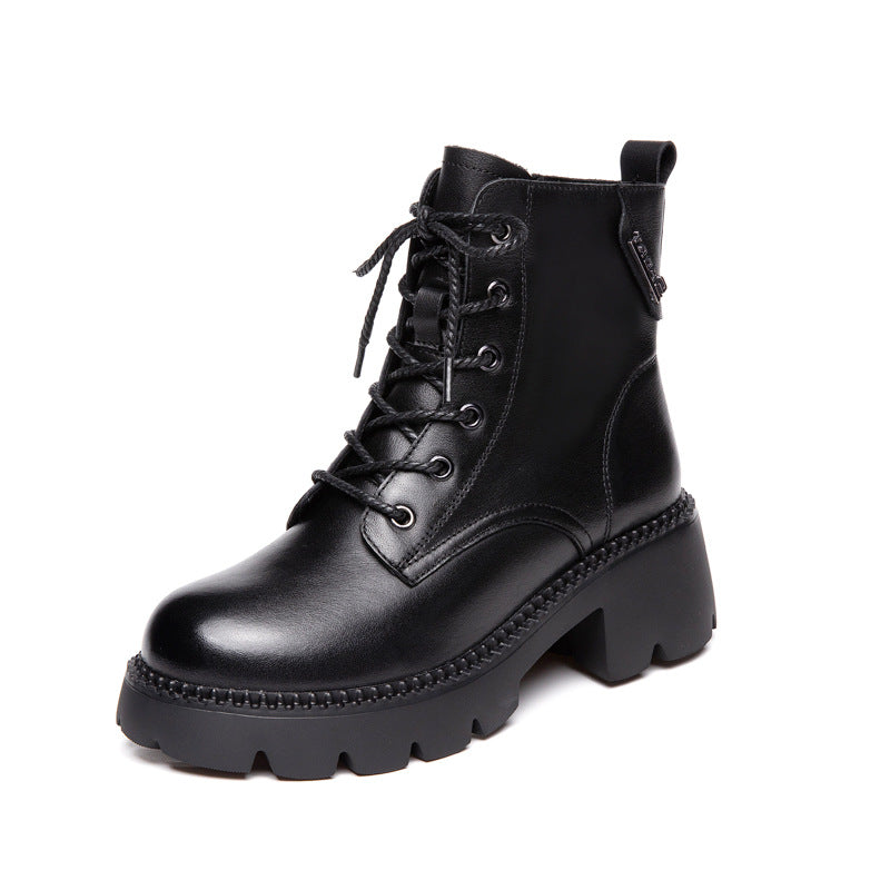 Cowhide Autumn Flat Ankle Retro Round Toe Martin Boots