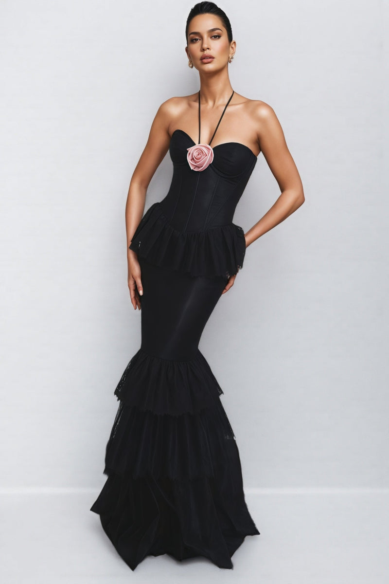 Bastien Black Lace Maxi Dress